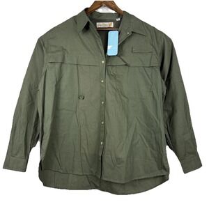 Foxy Huntress Vented Shirt Womens XL Hunter Green Button up Long Sleeve Cotton